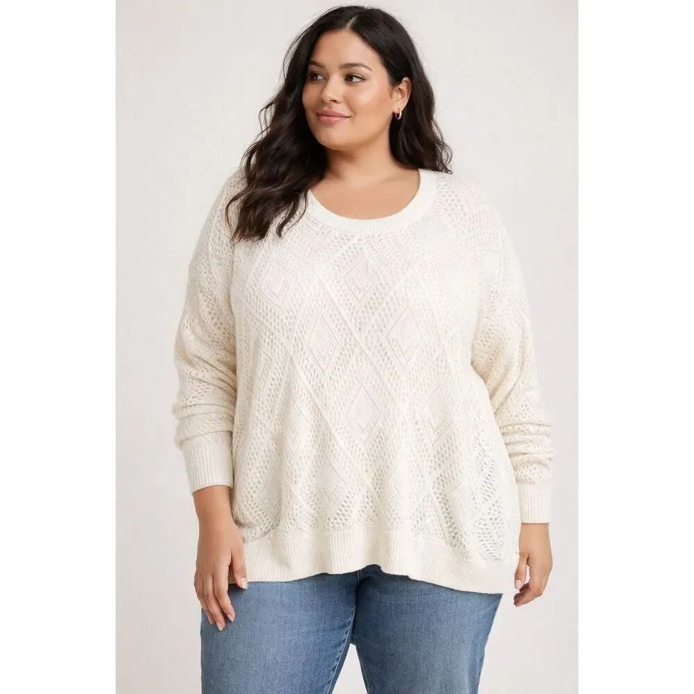Torrid Cream Pointelle Knit Sweater Pullover Long Sleeve Plus 4X